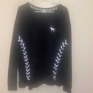 Pink black tie up sweatshirt